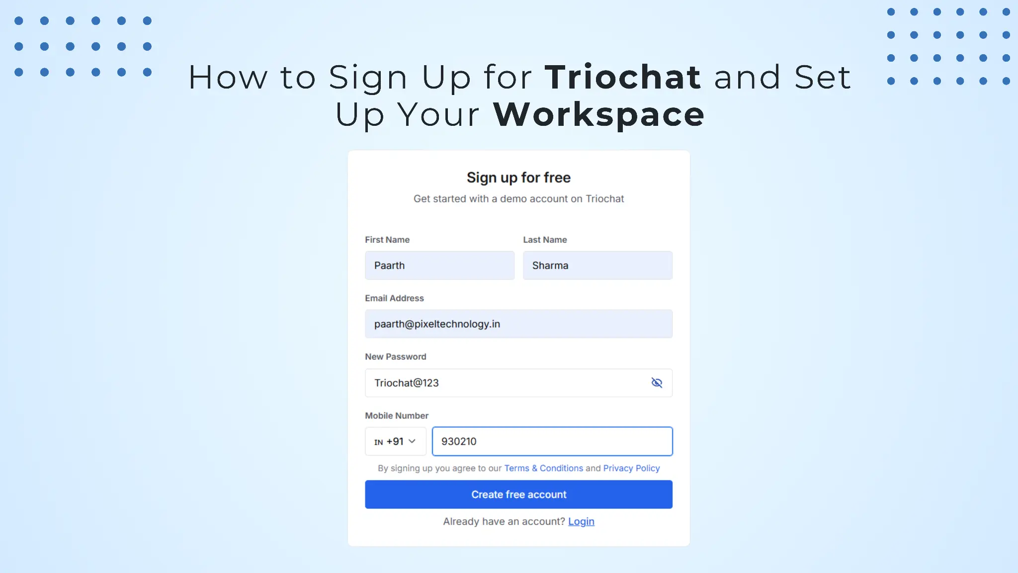 how to sign up for triochat set up workspace