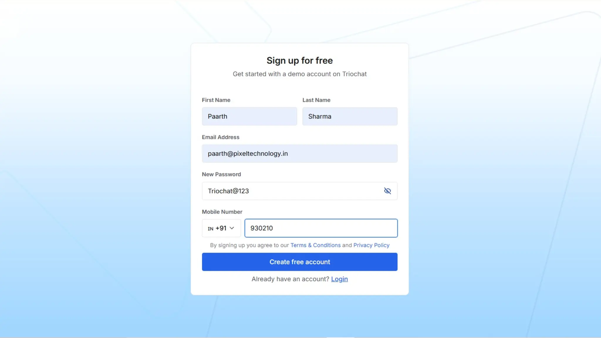 how to sign up for triochat set up workspace