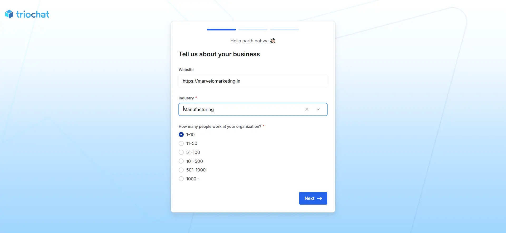 how to sign up for triochat set up workspace
