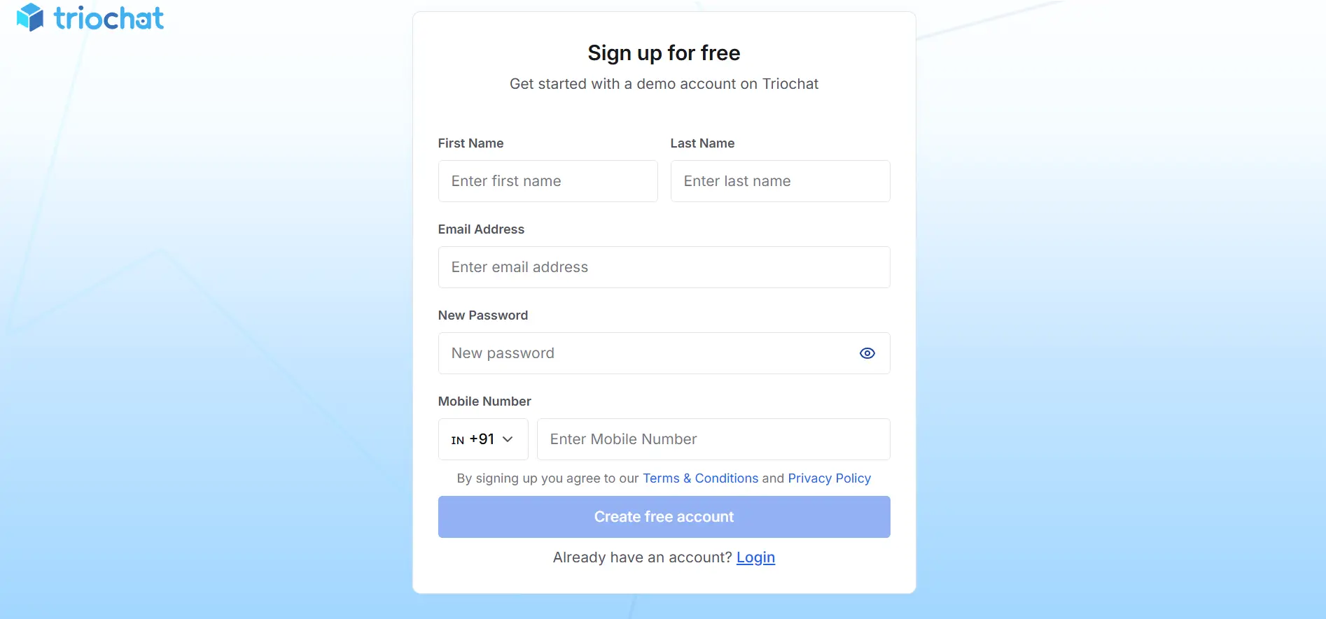 create your triochat account