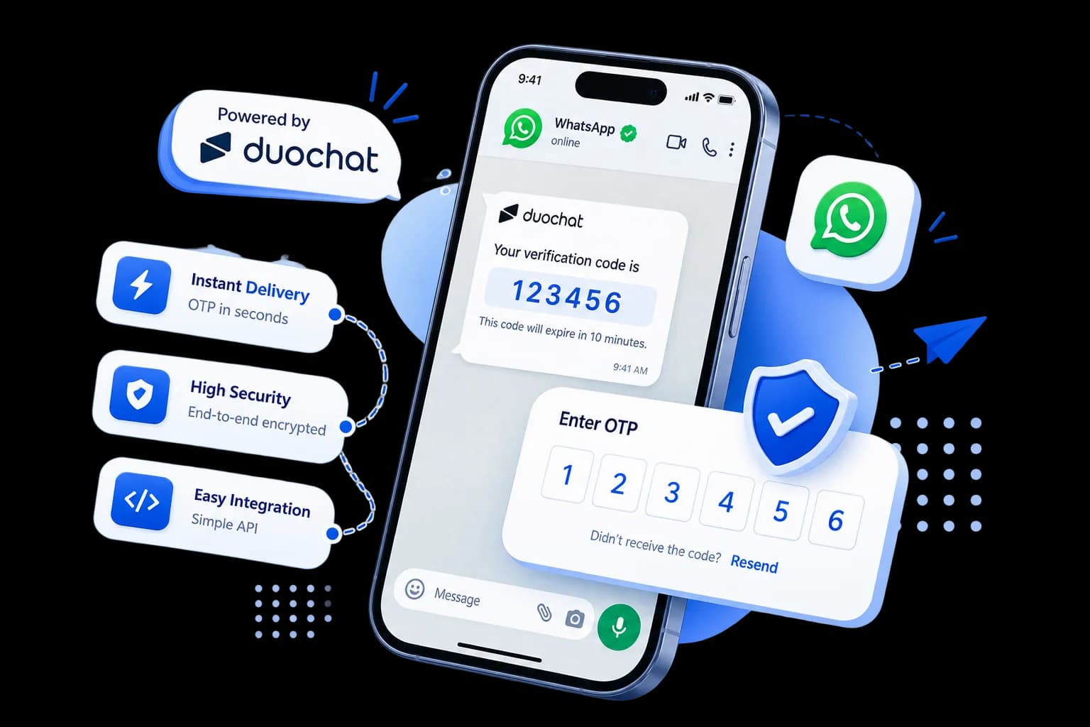 Vérifiez les utilisateurs instantanément via WhatsApp OTP - duochat.io WhatsApp automation