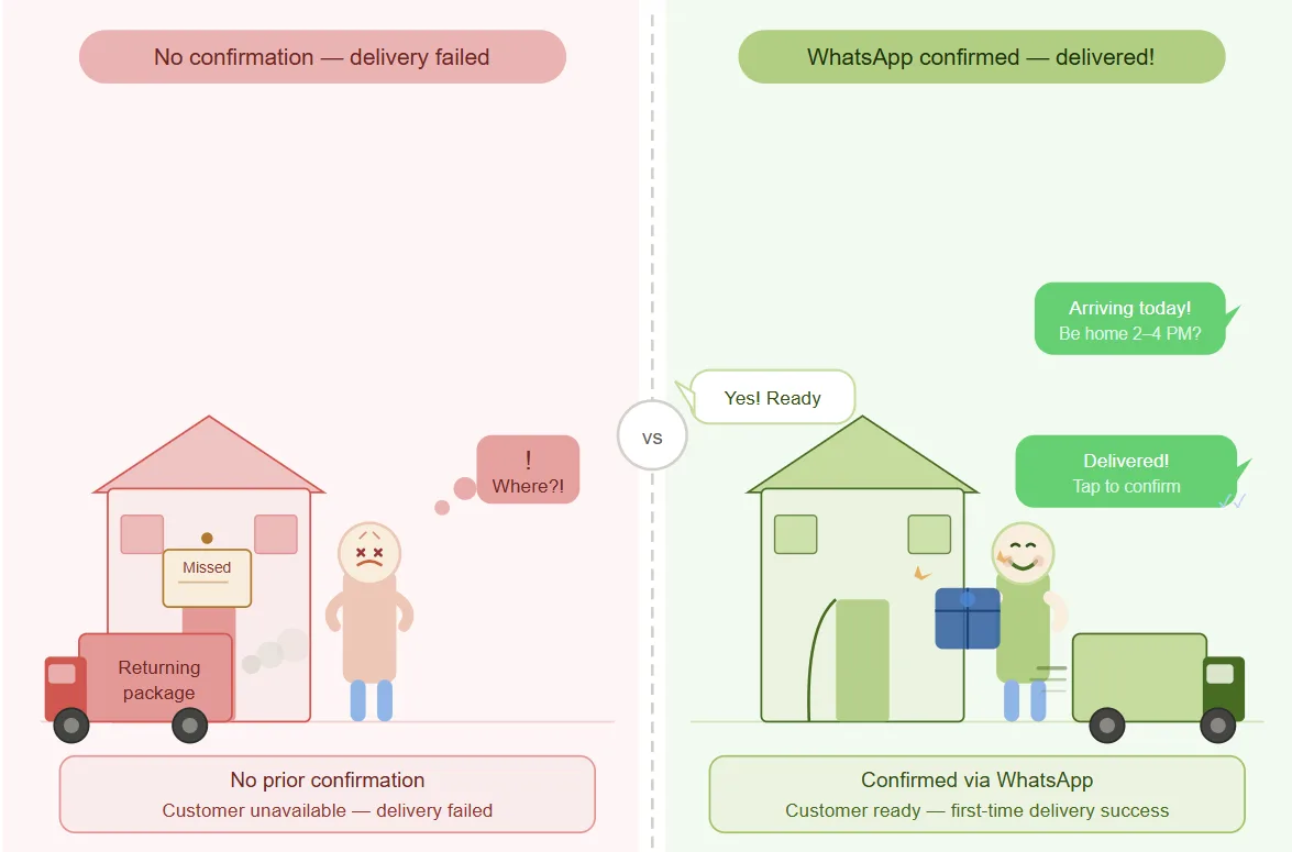 Confirmation de livraison logistique et engagement client via WhatsApp