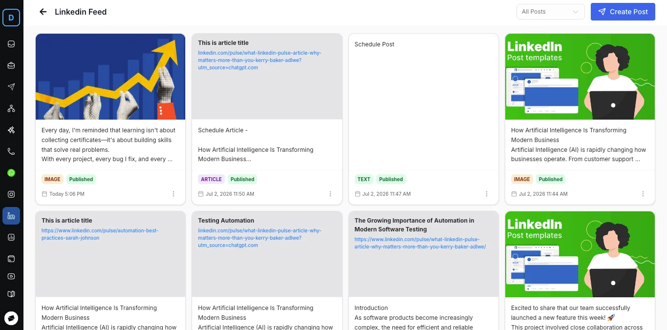 LinkedIn dashboard