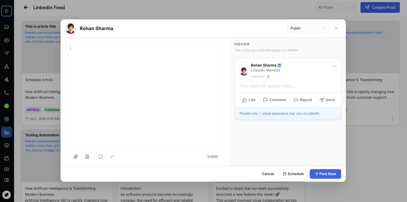 LinkedIn post editor