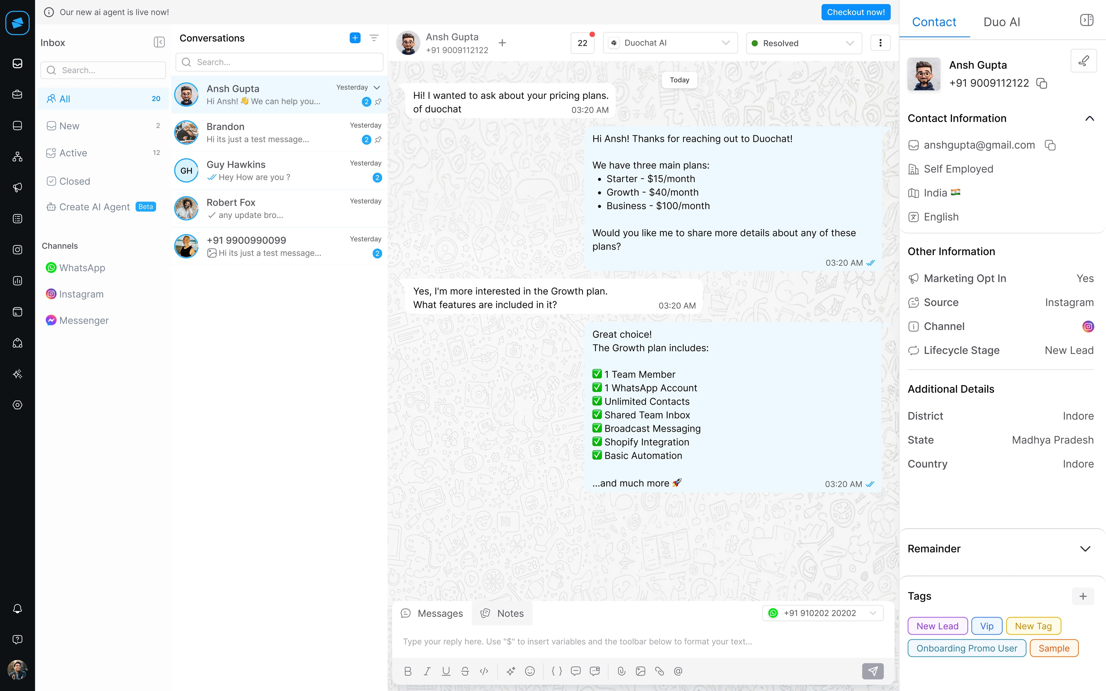 DuoChat Marketing Dashboard Analytics Preview
